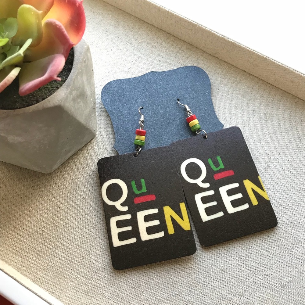 90's 80's style Earrings Wooden Statement …
